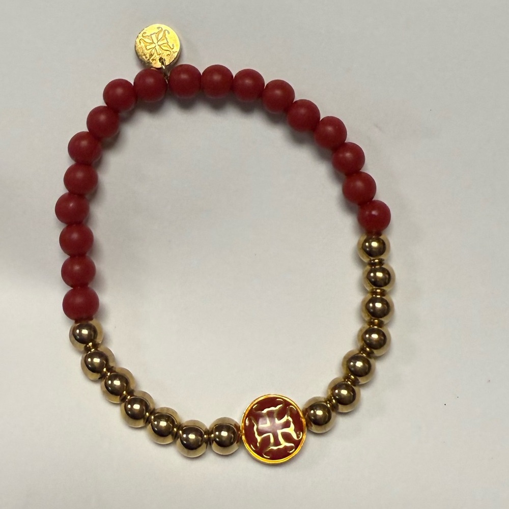 Rustic Cuff Erin Crimson stretch bracelet w/ red beads & gold-toned metal beads